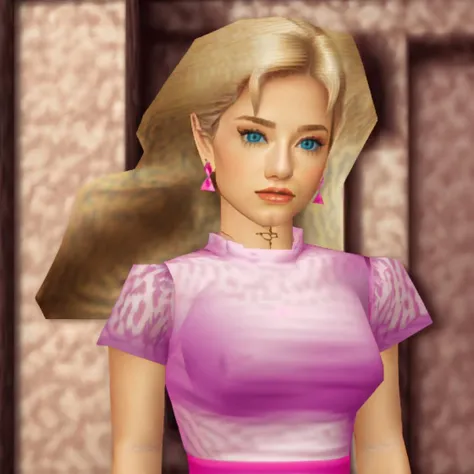 woman, blue eyes, blonde hair, pink dress, n64 style<lora:RetroJoyN64:1>