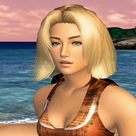 A blonde woman, on the beach, close-up, dreamcast style <lora:RetroJoyDreamcast:0.8>