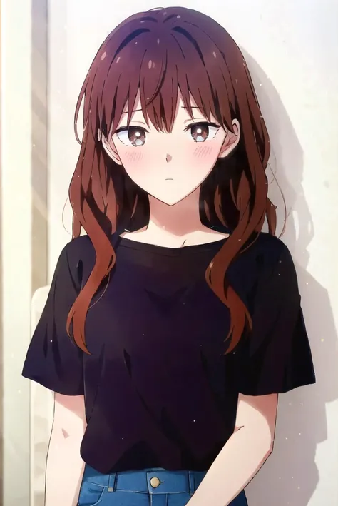 <lyco:Fuyutsuki-san_v10:0.75>,  long hair,  brown hair, brown eyes, 
closed mouth ,small breasts, black shirt, jeans, blush,
 (high quality:1.2), 1girl , detailed background, upper body,   <lyco:OffsetNoise Anime:1.0><lyco:OffsetNoise Anime:1.0><lyco:OffsetNoise Anime:1.0>