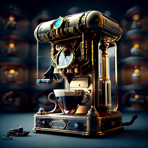 <lora:SteamPunkMachineryv2:0.3> steampunk coffee machine, knollingcase, volumetric lighting, refraction, masterpiece, highres, shallow depth of field, sharp focus, <lora:more_details:0.5>