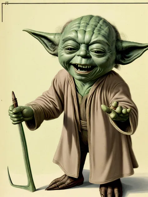 antiquefauna yoda laughing, high quality, very sharp <lora:hjantiquefauna_v10:0.8>