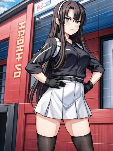1girl, park,<lora:Rikkasama_v1:0.7> hairband, seifuku,black gloves, black shirt, black skirt, card holster, zettai ryouiki, belt, <lora:flatBG:-0.5> ,<lora:flat2:-0.5>,(dark light:1.2),(hyper extreme detailed),(masterpeace:0.5),(hyper extreme),(photorealistic),game cg,llustration,novel illustration,beautiful lighting,light from the front,good_hands,beautiful art ,BREAK, <lyco:GoodHands-beta2:1.2>,(good hand,nice hands, perfect hands:1.3),(five finger:1.4),straight fingers,perfect fingers,beauty fingers,, standing,hand on hip, BREAK