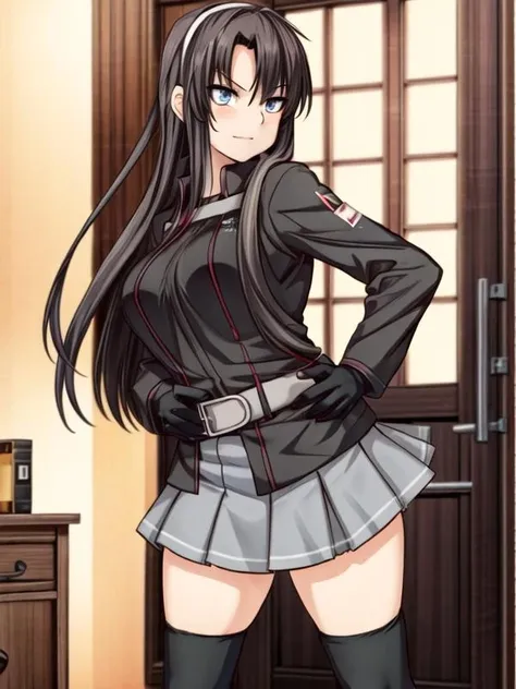 1girl, park,<lora:Rikkasama_v1:0.7> hairband, seifuku,black gloves, black shirt, black skirt, card holster, zettai ryouiki, belt, <lora:flatBG:-0.5> ,<lora:flat2:-0.5>,(dark light:1.2),(hyper extreme detailed),(masterpeace:0.5),(hyper extreme),(photorealistic),game cg,llustration,novel illustration,beautiful lighting,light from the front,good_hands,beautiful art ,BREAK, <lyco:GoodHands-beta2:1.2>,(good hand,nice hands, perfect hands:1.3),(five finger:1.4),straight fingers,perfect fingers,beauty fingers,, standing,hand on hip, BREAK