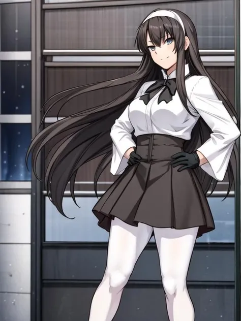 1girl, <lora:Rikkasama_v1:0.7> dress,white shirt, black skirt,black ribbon, white pantyhose,long skirt, hairband,white gloves,, <lora:flatBG:-0.5> ,<lora:flat2:-0.5>,(dark light:1.2),(hyper extreme detailed),(masterpeace:0.5),(hyper extreme),(photorealistic),game cg,llustration,novel illustration,beautiful lighting,light from the front,good_hands,beautiful art ,BREAK, <lyco:GoodHands-beta2:1.2>,(good hand,nice hands, perfect hands:1.3),(five finger:1.4),straight fingers,perfect fingers,beauty fingers,, standing,hand on hip, BREAK