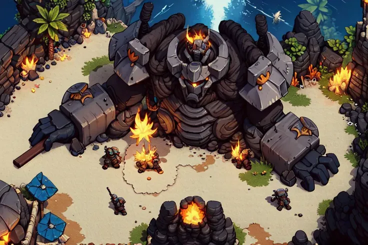 ((masterpiece,best quality)), top down view, magma filled land, space marines at war, <lora:Sea_of_Stars:0.8>