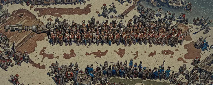 scenery, top down view, from above, (battle, epic, form_square, redcoats, bluecoats, cavarly, artillery, gunsmoke,)