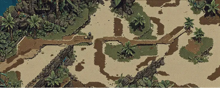 no humans, scenery, top down view, jungle, vietnam, dirt_road, centurion_tank,