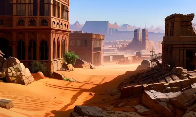 ((extreme detail)),(ultra-detailed), extremely detailed CG unity 8k wallpaper,best quality, masterpiece, modern, ruins, desert, industrial, gothic, <lora:OdinSphereStylev2:0.7>odinspherestyle,