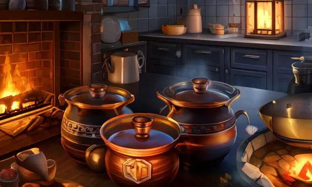 ((extreme detail)),(ultra-detailed),extremely detailed CG unity 8k wallpaper, best quality, masterpiece, <lora:OdinSphereStylev2:0.7> kitchen, fire, lantern, no humans, scenery, pan, pots, table, incense burner, OdinSphereStyle,