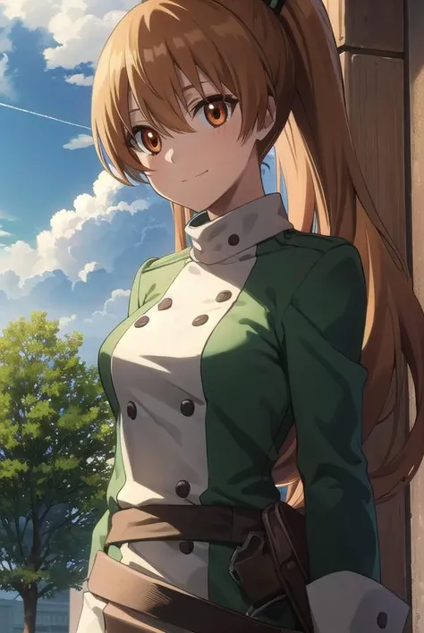 seryuuubiquitous, <lora:seryuu ubiquitous s1-lora-nochekaiser:1>,
seryuu ubiquitous, long hair, brown hair, (brown eyes:1.3), ponytail, uniform, dog, gauntlets, green uniform, military uniform, long sleeves, medium hair, smile,
BREAK ,
BREAK outdoors, nature, forest, trees, grass, sky, clouds,
BREAK looking at viewer, (cowboy shot:1.5),
BREAK <lyco:GoodHands-beta2:1>, (masterpiece:1.2), best quality, high resolution, unity 8k wallpaper, (illustration:0.8), (beautiful detailed eyes:1.6), extremely detailed face, perfect lighting, extremely detailed CG, (perfect hands, perfect anatomy),