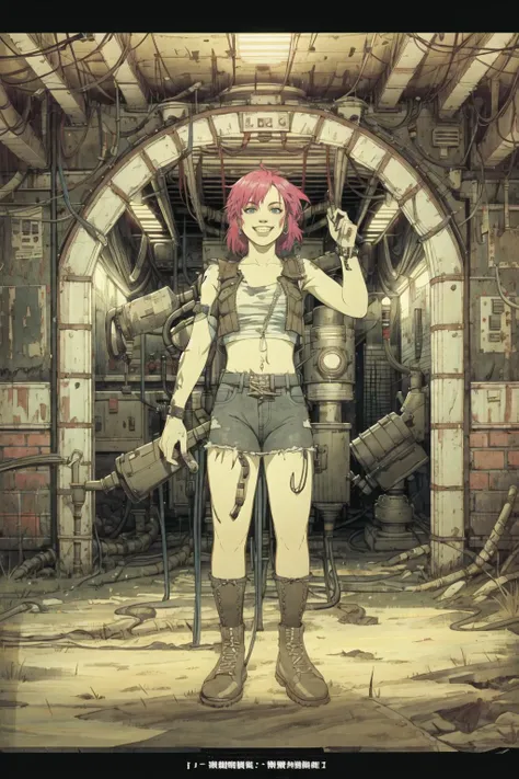 8k,absurdres, highres, ultra detailed, masterpiece, sharp shading,under,Tatsuyuki,portrait,cave,
1girl,evil smile,punk dancer,abandon staion,monocolor,obsolete machine,wire,pipe,looking at viewer
(solo:1.2),,<lora:Tatsuyuki Tanaka-000009:0.8> <lora:GoodHands-vanilla:1> <lora:Sonoda:0.5>