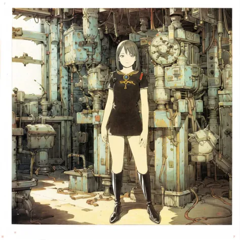 8k,absurdres, highres, ultra detailed, masterpiece, sharp shading,under,Tatsuyuki,portrait,
1girl,black dress,abandon staion,monocolor,gaint machine,(obsolete machine:1.3),thigh boots,
(solo:1.2),,<lora:Tatsuyuki Tanaka-000009:0.9> <lora:Migunov2:1> <lora:GoodHands-vanilla:1> <lora:rangeMurataMurataRenji_v10:0.5>