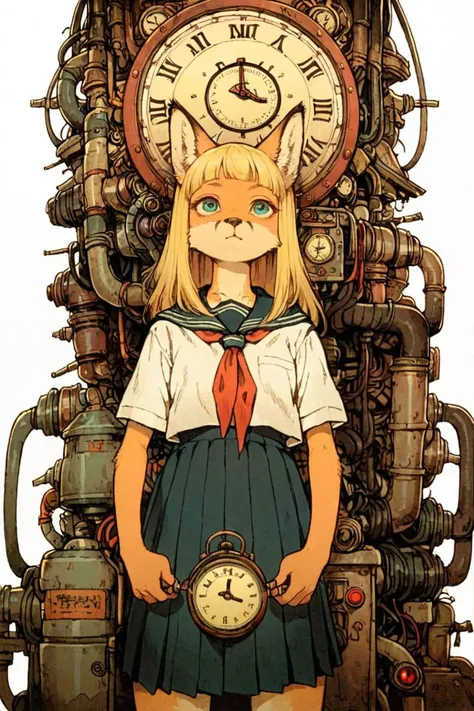 anthro fox girl,blonde,school uniform,machine and weapon,tube,lamp,clock,tatsuyuk,white background, close-up
<lora:Perfect Hands:1> <lora:age_slider_v4:-3> <lora:pony_excessive5:0.3> <lora:tatsuyuk:0.7>, score_9, score_8_up, score_7_up, score_6_up, score_5_up, score_4_up,zPDXL