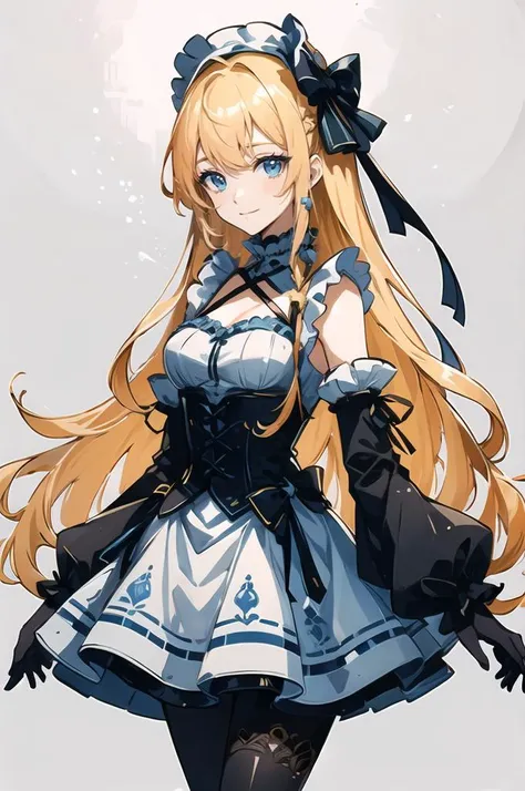ultra detailed, masterpiece, best quality, outdoors,
solo, blue theme, soft smile, light smile, cowboy shot,
1girl, blue eyes, very long hair, (blonde hair:1.35), long blonde hair, french braid, bangs, medium breasts,
hair ribbon, frilled choker, criss-cross halter, sleeveless dress, high-waist skirt, backless dress, waist bow, detached sleeves, frilled sleeves, wide sleeves, black pantyhose, patterned legwear, mary janes, <lora:leonardo_style:0.85> torino aqua style,
