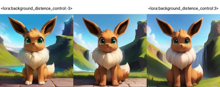 uploaded on e621, by Takahirosi, by Floris van Dyck, by Pino Daeni , by Ilya Ostroukhov , by Edmond Bille,
solo (((feral))) ((brown fluffy Eevee)) with (((brown body))) and (((white neck tuft))) and (brown fluffy dipstick tail) and ((clear green eyes)),
BREAK
(detailed Daniel F. Gerhartz feral Eevee), (detailed Bonifasko lighting), (detailed fur), (detailed skin)
BREAK
((sitting at iceland on evening)), (cinematic lighting), ((detailed background)),
(((front view))), (((:3))), (((glowing))), (half body shadow), (chibi),
[backlighting], [crepuscular ray], [detailed ambient light], [gray natural lighting], [ambient light on the belly], (higher wildlife feral detail),
[realistic proportions], [explict content], [sharp focus], (questionable content), (shaded), ((masterpiece))
<lora:background_distence_control:-3>