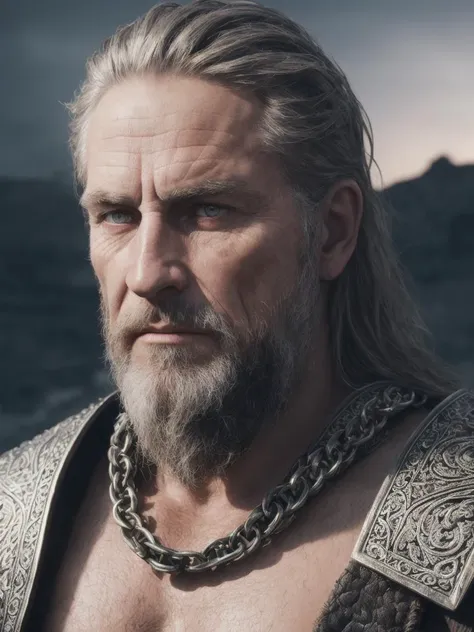 (Highest quality:1.3), cinematic shot, masterpiece, (sharp focus:1.5), (photorealistic:1.3),  medium portrait of (a weary-looking but still proud and fierce-looking old Viking warrior, now the leader of his village, dressed in elaborately detailed chain mail and leather armour, a few torches burn on the walls, giving the scene a dark atmosphere but sculpting the forms in sharp chiaroscuro), it is night time, (highly detailed skin),  (detailed face), detailed background, dark lighting, twilight lighting, volumetric lighting,  intricate details, UHD,  <lora:epiNoiseoffset_v2:1.5>