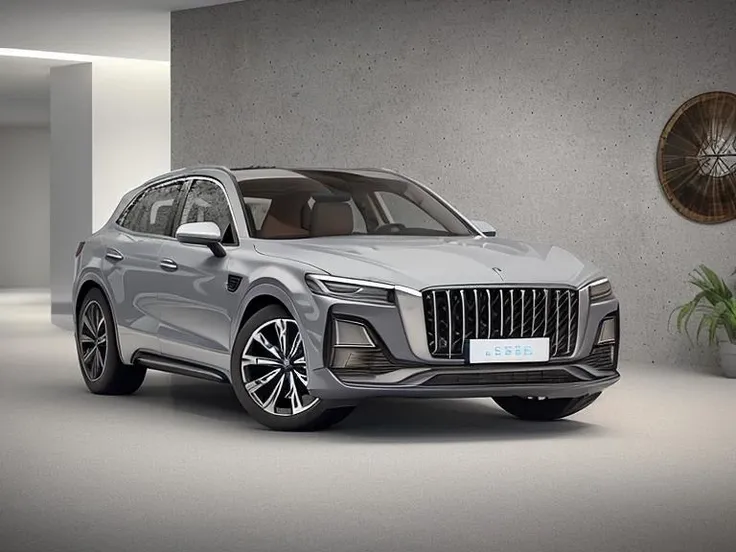 ((best quality)),((masterpiece)),((realistic)),one autohome_car(hqhs5) car <lora:autohomeHQHS5_1.0:0.8> ,indoors ,modern art on the wall,luxury decoration,Studio level lighting,gray floor,3d render,a computer rendering,photorealism,