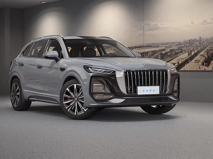 ((best quality)),((masterpiece)),((realistic)),one autohome_car(hqhs5) car <lora:autohomeHQHS5_1.0:0.8> ,indoors ,modern art on the wall,luxury decoration,Studio level lighting,gray floor,3d render,a computer rendering,photorealism,
