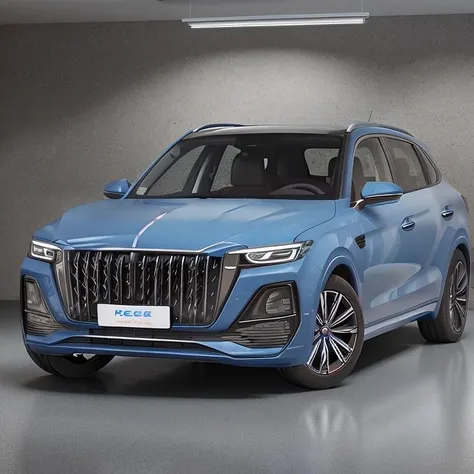 ((best quality)),((masterpiece)),((realistic)),one autohome_car(hqhs5) blue car <lora:autohomeHQHS5_1.0:0.8> ,indoors ,modern art on the wall,luxury decoration,Studio level lighting,gray floor,3d render,a computer rendering,photorealism,