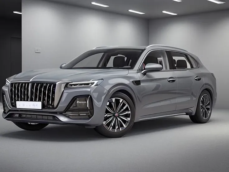((best quality)),((masterpiece)),((realistic)),one autohome_car(hqhs5) car <lora:autohomeHQHS5_1.0:0.8> ,indoors ,modern art on the wall,luxury decoration,Studio level lighting,gray floor,3d render,a computer rendering,photorealism,