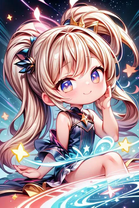 masterpiece, 1girl, (cute, petite, kawaii:1.2), sitting, close-up, closed_mouth, solo, long hair, side_ponytail, magical_girl, magic_circle, looking at viewer, hand_on_own_face, cosmic theme, a magical show, A world of wonder, pure and bright, fantasy theme, cosmos, cosmic_art, cosmic, Starry sky background, nebula background, backlighting, abyss eyes,(extremely detailed CG, unity, 8k wallpaper:1.2), ((ultra-detailed)), ((illustration)),colorful,wallpaper,energy,Unknown terror,Around the magic,magic surrounds,Magical Circle, <lora:CupidTech-22:0.5>