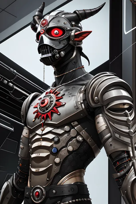 masterpiece, high quality, 3d, 8k cg, intricate details, detailed background, sacred. ornaments, byDylanKowalski,
1boy, male, cyber demon, glowing horns, gas mask, upper body, muscular, beard, dynamic angle, looking at viewer, short hair, cyberpunk prosthesis, mechanical arms, synthetic skin,
porcelain, pearl, holographic, titanium, diamond, ruby, sapphire, gemstones, clockwork, grunge, worn edges, armor,
<lora:GFman-000002:0.5>, <lora:dylanKowalski-000006:0.5>,