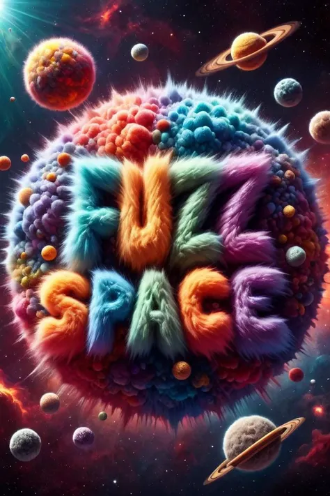 <lora:Harrlogos_v2.0:1> (FUZZ SPACE text logo:1.3), fluffy fuzzy colorful planets in space <lora:Colorful_Fuzzy_Style:0.8>