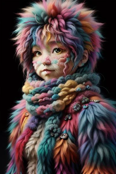 fluffy woman made of fuzz, colorful <lora:martius_fuzz:0.8>