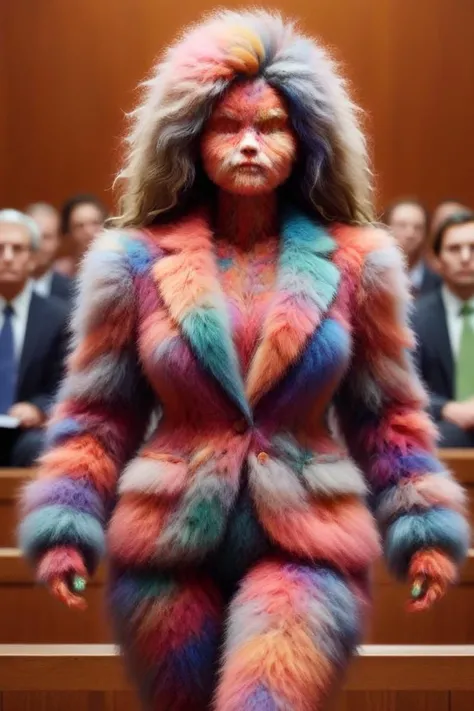 martius_fuzz woman, lawyer in court, colorful <lora:Colorful_Fuzzy_Style:1.2>