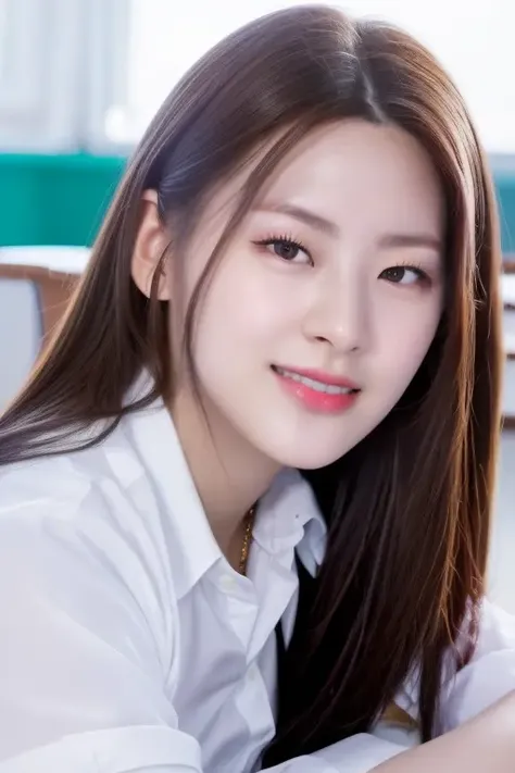 <lora:staycSeeun:1>,Seeun,pov,RAW photo,physically-based rendering,(8k, best quality, masterpiece:1.2),(full body shot:1.3),(close-up photo:1.5),octane render,extremely detailed CG unity 8k wallpaper,studio soft light, rim ligh,in classroom,sunlight,sitting on chair,(school uniform:1.5),hyper realistic detail shiny skin,ultra detailed,(ultra realistic:1.5),(looking at viewer:1.2),(intricate:1.2),(photorealistic:1.4),chair,desk,1girl,(skinny:1.3),smile