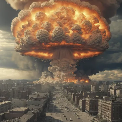 nuclear explosion city, mushroom cloud, destruction, shockwave, intricate detail