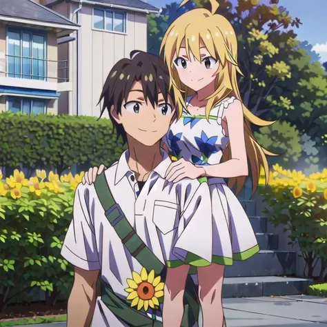 masterpiece,best quality,ultra detail <lora:GoodHands-vanilla:0.7> 1man,1girl,flower garden,portrait,close up,outdoor
AND masterpiece,best quality,ultra detail,1man,1girl, upper body.AkabaneP, black hair, brown eyes, <lora:AkabaneP:0.7>,smile,looking each other,flower garden,shy,outdoor,shoulder hug,
AND masterpiece,best quality,ultra detail,1man,1girl, <lora:miki-idolmaster:0.7>,upper body ,hoshii miki,ahoge,blond hair,happy,smile,blush,(arm hug),flower garden,looking each other,speech bubble,outdoor,girlish dress <lora:hyperdetailer_v080:0.6>loveheart