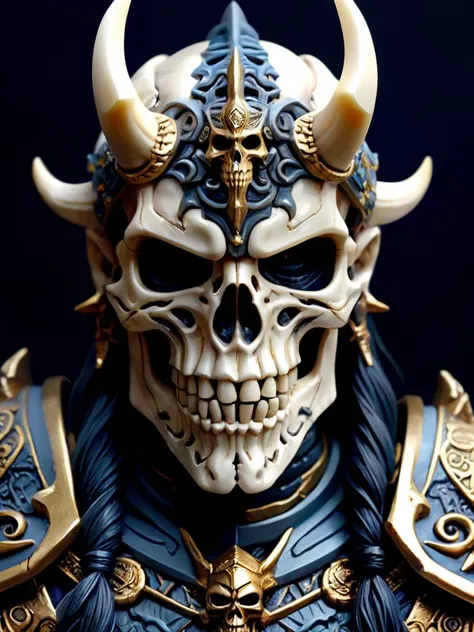 male mythical warrior, upper body, masterpiece, perfect face, intricate details, horror theme epoxy_skull <lora:epoxy_skull-sdxl:0.5>
