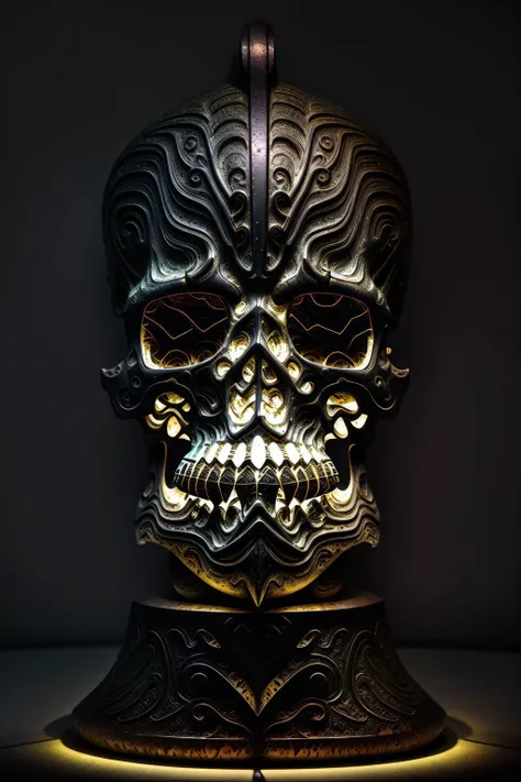 bronce bust, bronzecd <lora:realisticBronzeArt_v10:1> epoxy_skull <lora:glowingSkullLora_v10:1.46>