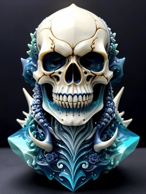 mythical ocean shark, in the deep, upper body, masterpiece, perfect face, intricate details, horror theme epoxy_skull <lora:epoxy_skull-sdxl:0.4>