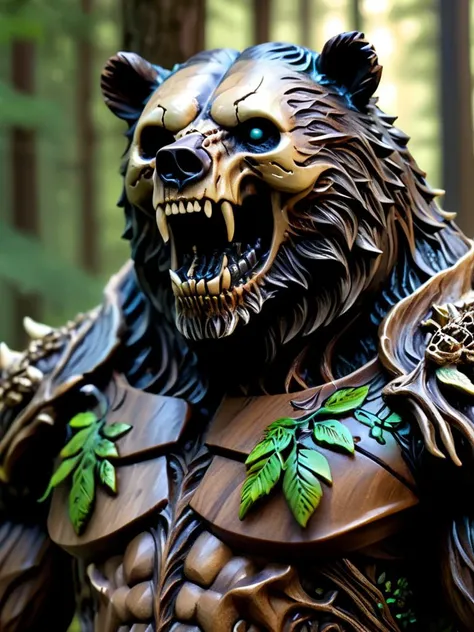 male mythical forest bear, in the forest, upper body, masterpiece, perfect face, intricate details, horror theme epoxy_skull <lora:epoxy_skull-sdxl:0.5>
