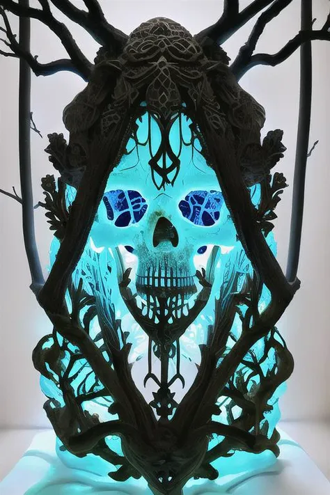 woman in a mythical forest, masterpiece, perfect face, intricate details, horror theme <lora:epoxy_skull:1> epoxy_skull