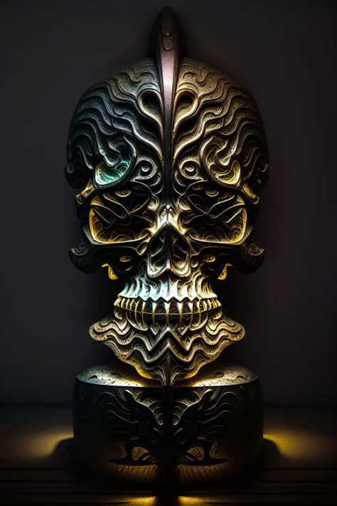 bronce bust, bronzecd <lora:realisticBronzeArt_v10:1> epoxy_skull <lora:glowingSkullLora_v10:1.46>