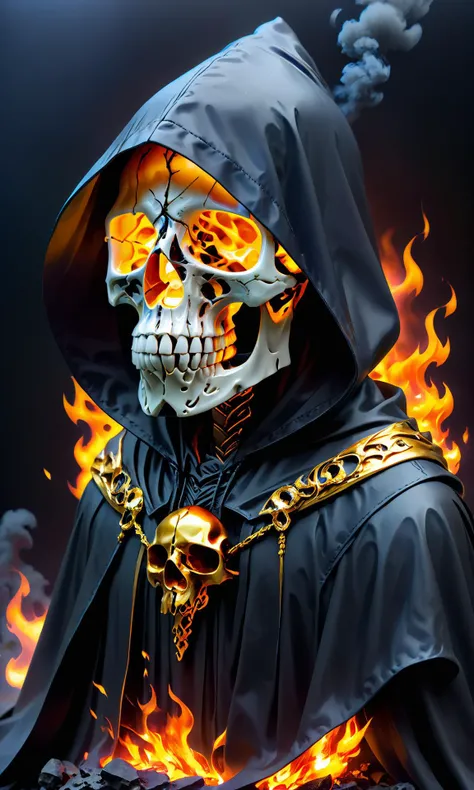 <lora:Skull:0.75> epoxy_skull, A skullish head and a beak" in a hooded cloak made of golden fire; trending on artstation; 90mm!! view from front side; high detail!! anatomically correct!!; 8k! photograph by greg rutkowski; background = dark-uctive cyber