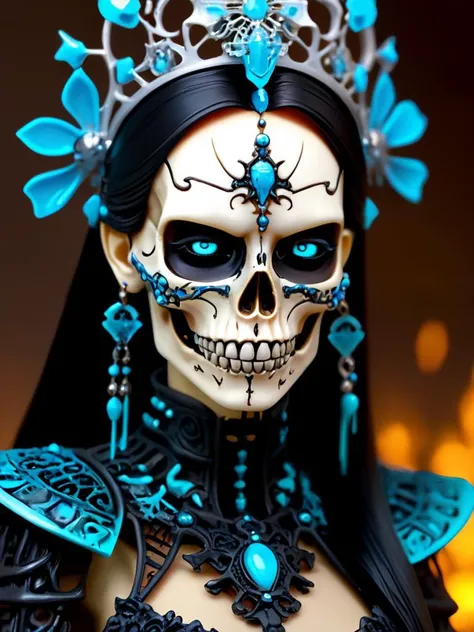 female myhtical queen, upper body, masterpiece, perfect face, intricate details, horror theme, epoxy_skull <lora:epoxy_skull-sdxl:0.5>