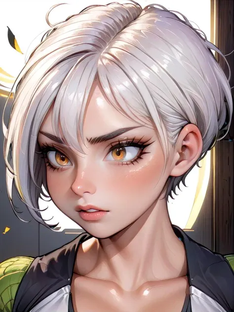 A mature 40-year-old woman with an asymmetrical pixie cut, rendered in high-quality anime style. She boasts an uberfit physique, accentuated by clothing with highly detailed shading and textures, reflecting a meticulous design process. The hair is given exceptional attention, with rich shading and precise line work to enhance depth and volume, creating a striking visual effect. Her eyes are large and detailed, a key feature in anime that captures a wide range of emotions. The addition of advanced dynamic lighting and vibrant colors brings out the realism and depth in her overall appearance. The quality of lineart throughout is intensified, with sharper and more defined lines adding clarity and precision to both the character and her attire. Against a plain white background, these details ensure that the focus remains squarely on the character, highlighting the sophisticated lineart and shading on her hair and clothing.
<lora:koreandolllikeness_xl:1> koreandolllikeness
 <lora:[GP]Thicc Style XL:1> thick thighs, curvy