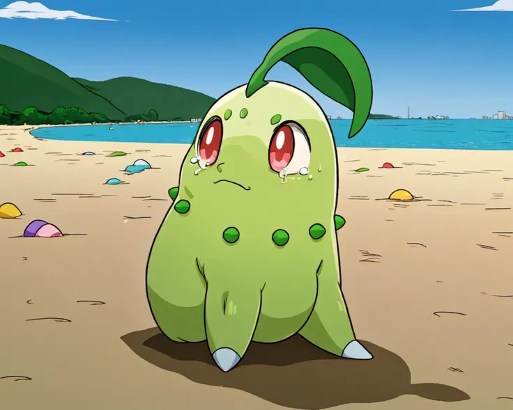 Chikorita_Pokemon, no humans, standing, beach, sobbing, sad
<lora:Chikorita_Pokemon:0.8>