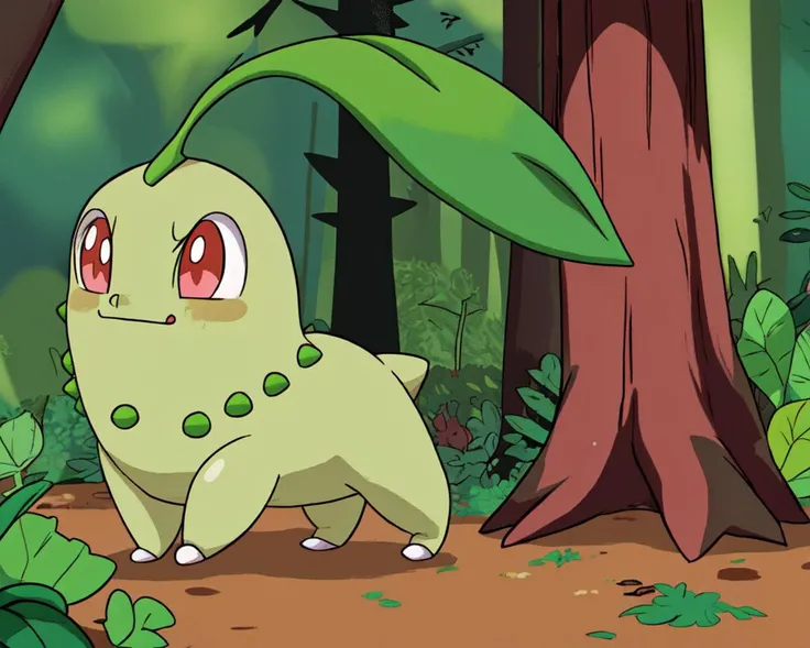 Chikorita_Pokemon, no humans, quadruped, smug, jitome, in the woods, bright colors
<lora:Chikorita_Pokemon:0.8>