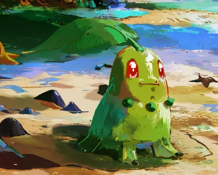 Chikorita_Pokemon, no humans, standing, quadruped, beach, solo
<lora:Chikorita_Pokemon:0.8> <lora:DiscoElysiumStyle:1.0>