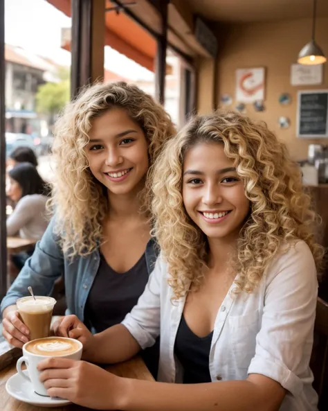 Manuela from Peru, medium (shoulder-length:1.2) curly sandy-blonde hair,
picture of a young woman, having mate at an argentinian cafe, smile, natural light,