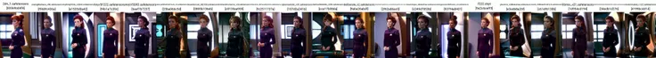 young woman in black and teal ds9st uniform,in dsnstation room, (ginger hair), very long hair in a neat bun, 8k uhd, dslr, soft lighting, high quality, film grain,masterpiece quality,Fujifilm XT3<lora:DS9_768V12:0.8>