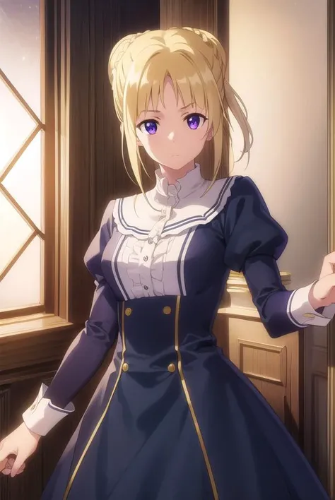 ortfinefrederickavoneylstadt, <lora:ortfine fredericka von eylstadt s1-lora-nochekaiser:1>,
ortfine fredericka von eylstadt, long hair, blonde hair, (purple eyes:1.1), braid, hair bun, single hair bun,
BREAK long sleeves, dress, ribbon, pantyhose, shoes, puffy sleeves, brown footwear, green dress, juliet sleeves, frills,
BREAK indoors, castle,
BREAK looking at viewer, (cowboy shot:1.5), dynamic pose,
BREAK <lyco:GoodHands-beta2:1>, (masterpiece:1.2), best quality, high resolution, unity 8k wallpaper, (illustration:0.8), (beautiful detailed eyes:1.6), extremely detailed face, perfect lighting, extremely detailed CG, (perfect hands, perfect anatomy),