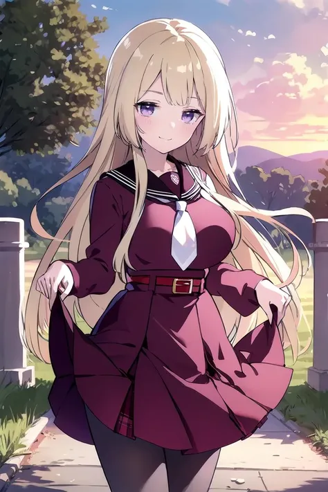highres,masterpiece, best quality, 1girl, solo,purple eyes,( half-closed eyes:1.2), smirk,outdoors,(skirt lift by myself:1.2), standing, cowboy shot,looking at viewer, large breasts,sunset,
miyagawa_ takane, kanbauniform,high-waist skirt, belt, pantyhose, necktie,
<lora:miyagawa_ takane_v2_lora:0.8> <lora:eye-hanme_01:1>