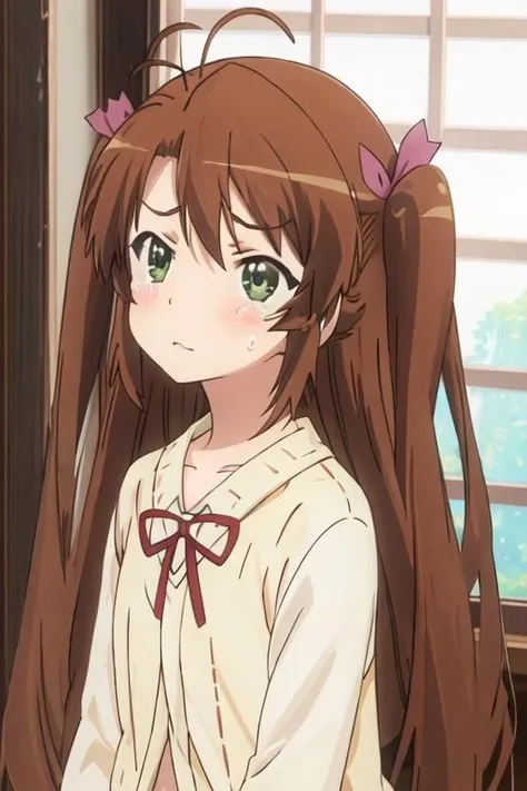 (Anime:1.8), megami magazine, 1girl, idol, cute face, , 12-yo, not safe for work,
standing, Glowing light brownish-yellow with hair, blue pupils, droopy eyes:1.4, big eyes:1.8, long hair, Big hair ribbon, white ruffle shirt, brown vest, brown layered miniskirt, (((no panties))), (((bare twat))), line of the twat, (panties pull, white panties that wrap around the knees:1.1), sweet girl, smile, beautiful fingers, perfect hands,