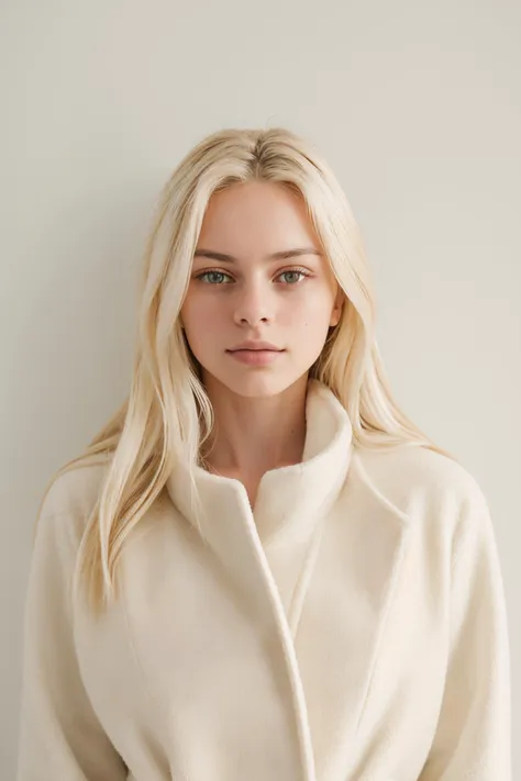 Minimalist style winter coat, face portrait, Pixi SG, (8k, RAW photo, best quality, masterpiece:1.2), (realistic, photo-realistic:1.37), best quality, ultra high res, (natural skin texture, hyperrealism, soft light, sharp:1.2), (high contrast:1.1), (intense:1.1), (detailed:1.1), (highest quality, (analog:1.2), (high sharpness), real shadow, photographed by Canon EOS R6, 135mm, 1/1250s, f/2.8, ISO 400, . Simple, clean, uncluttered, modern, elegant